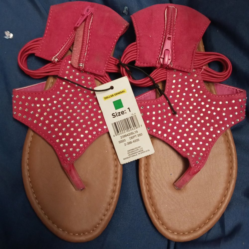 Girls Size 1 Brand New Pink Thong Bling Sandals